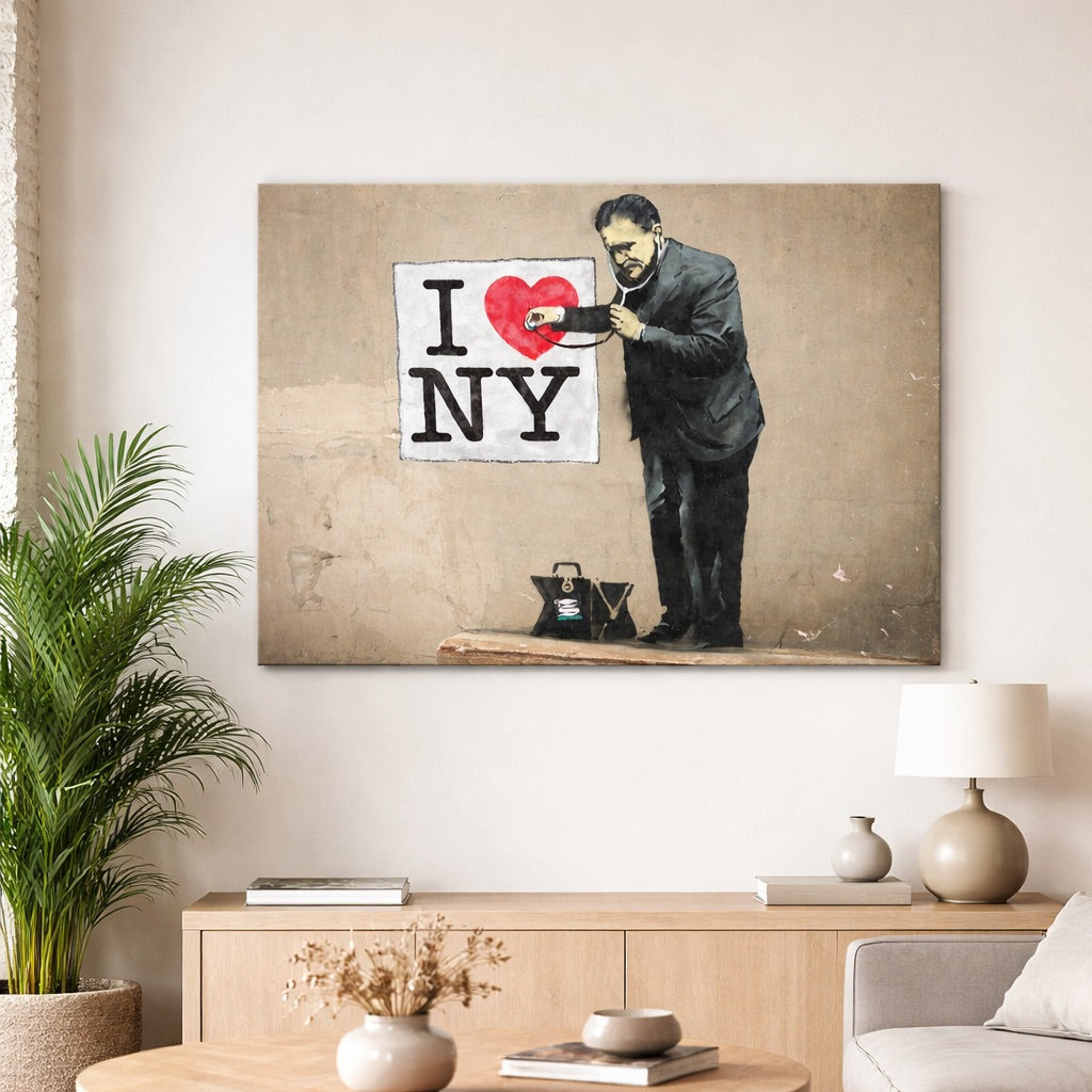 Tableau Banksy I Love Life - Graffiti Street Art Garçon Aux Lunettes De Soleil, Impression Sur Toile Pour Chambre D'Enfants