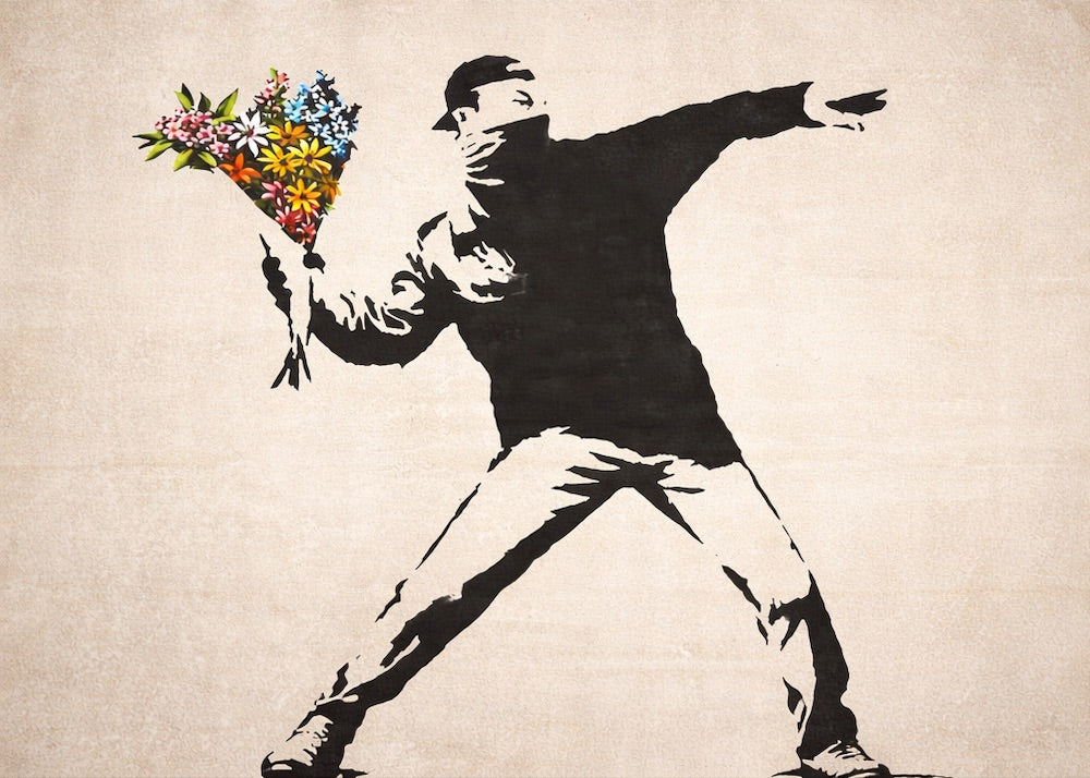 Tableau Banksy Lanceur de Fleurs