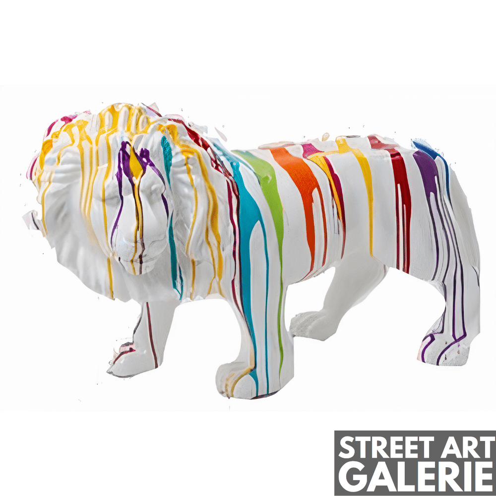 Statue Lion Décoration Extérieur Blanc Graffiti
