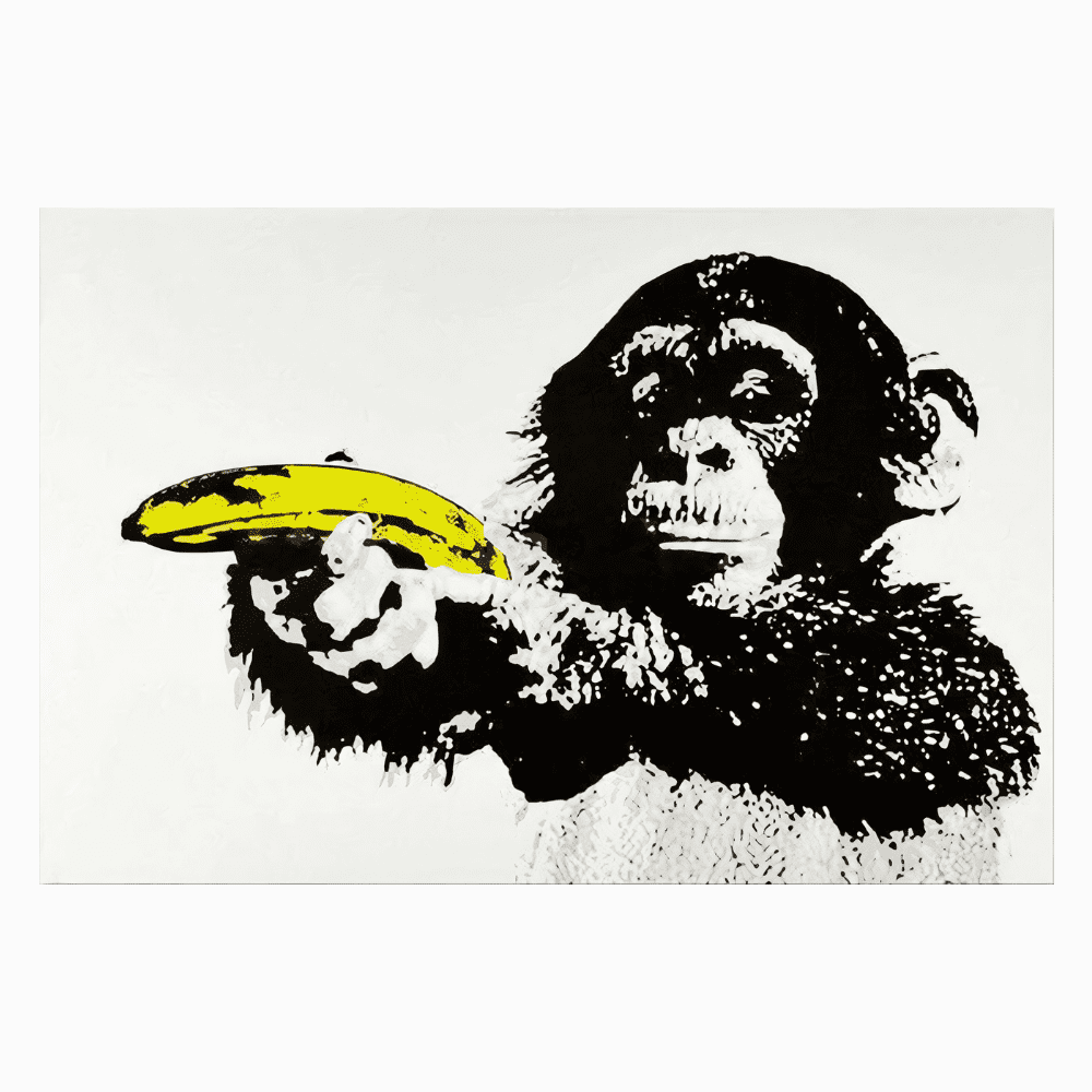 Tableau à peindre singe banksy street art graffiti Couleur jaune et gris  Artgeist