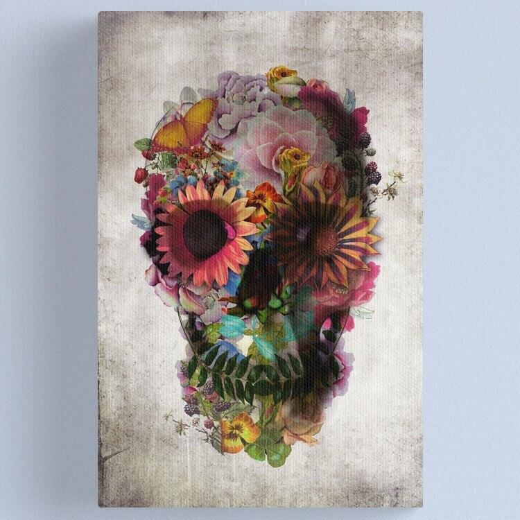 Tableau Tête de Mort Fleurs