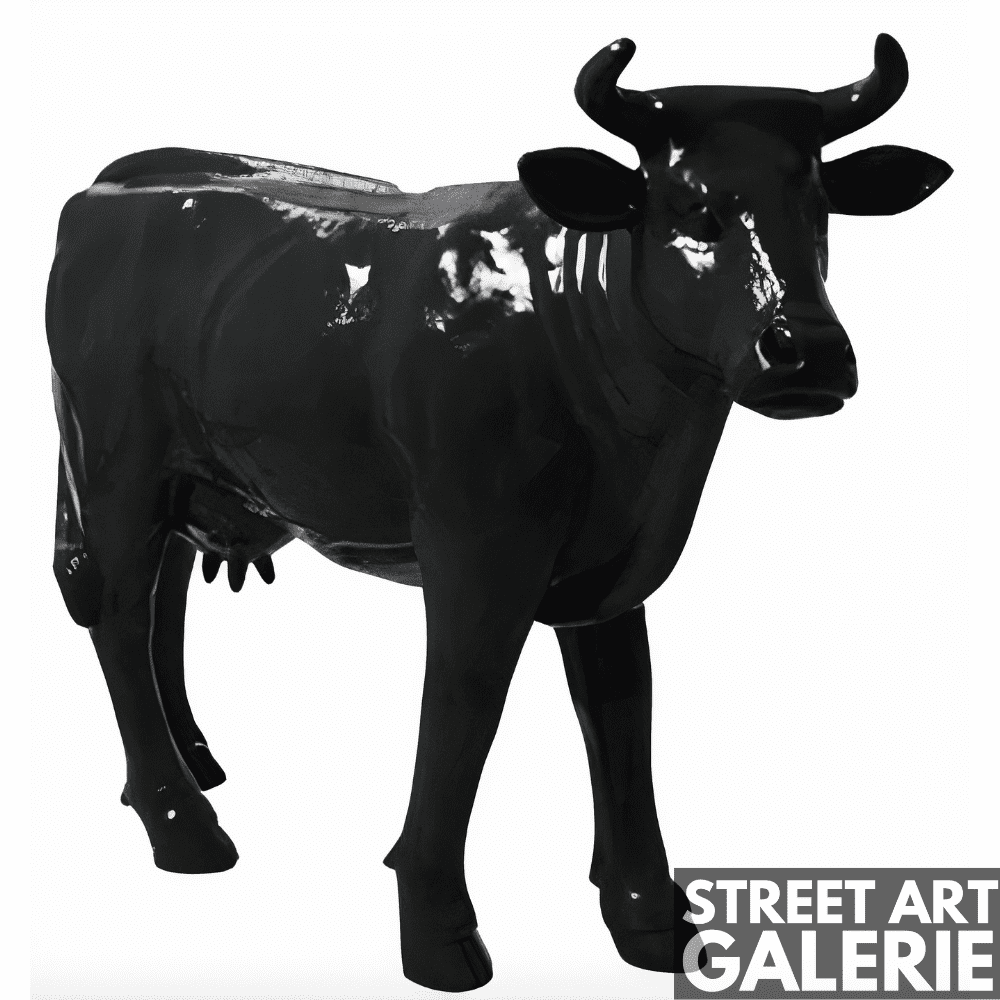 Vache Résine Jardin Noir