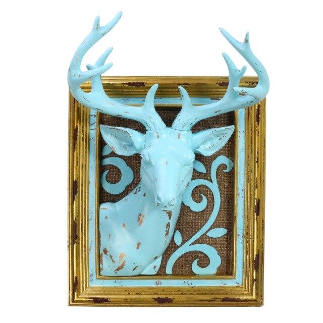 Tête de Cerf 3D Encadrée Bleue