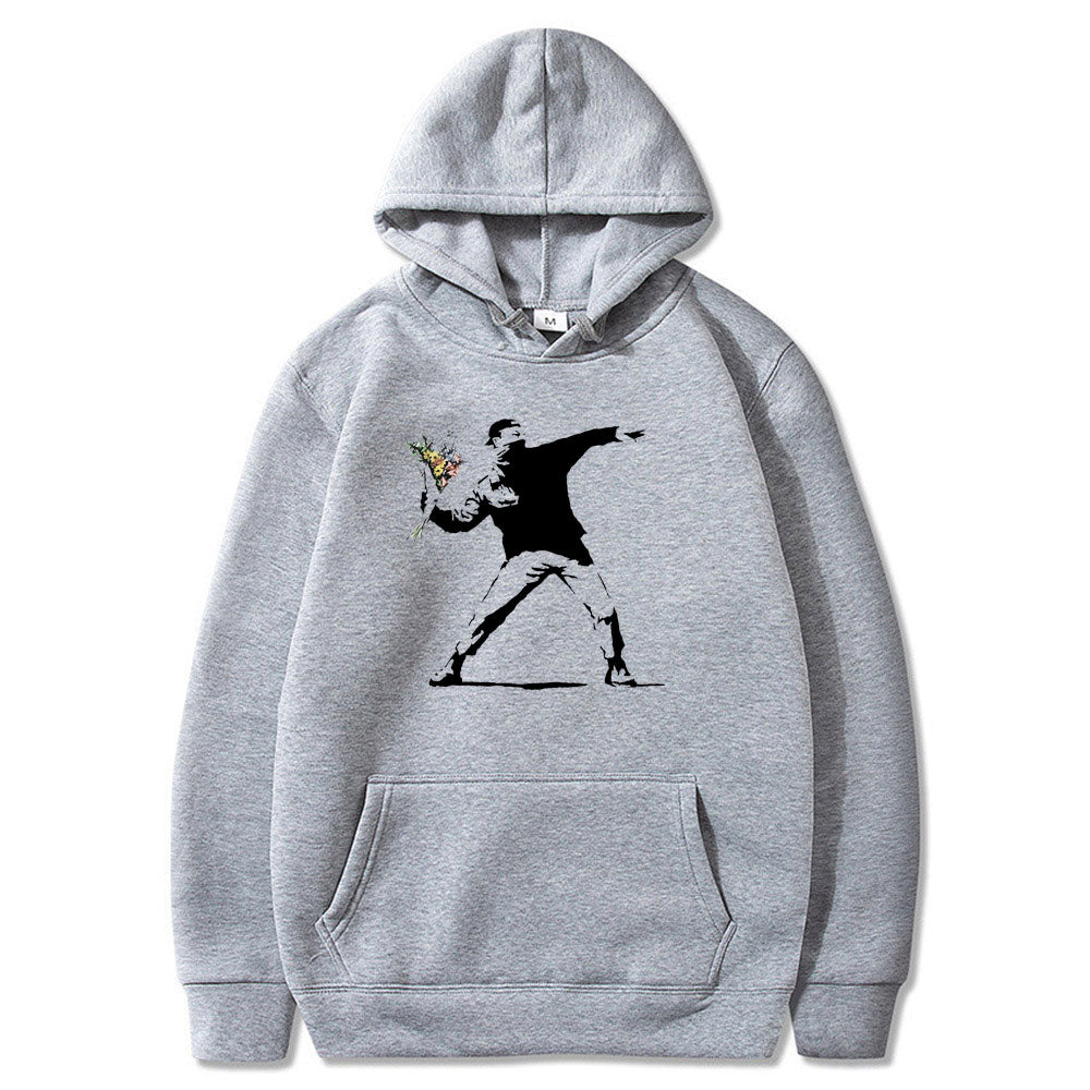 Sweat à Capuche Banksy Lanceur de Fleurs