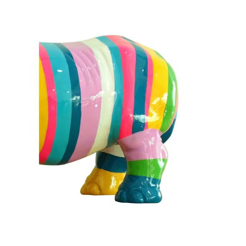 Statue Rhinocéros Rayures Multicolore