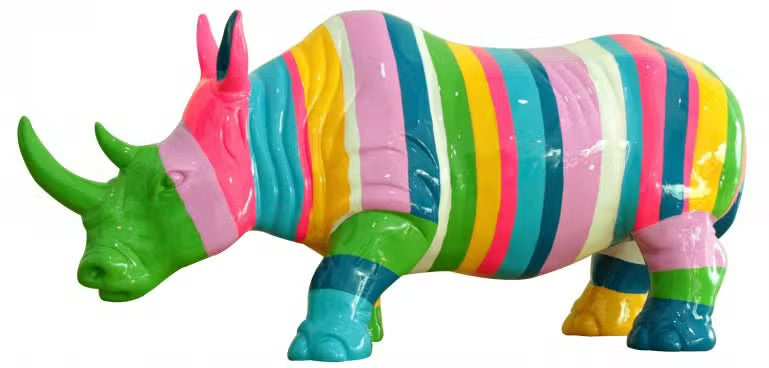 Statue Rhinocéros Rayures Multicolore