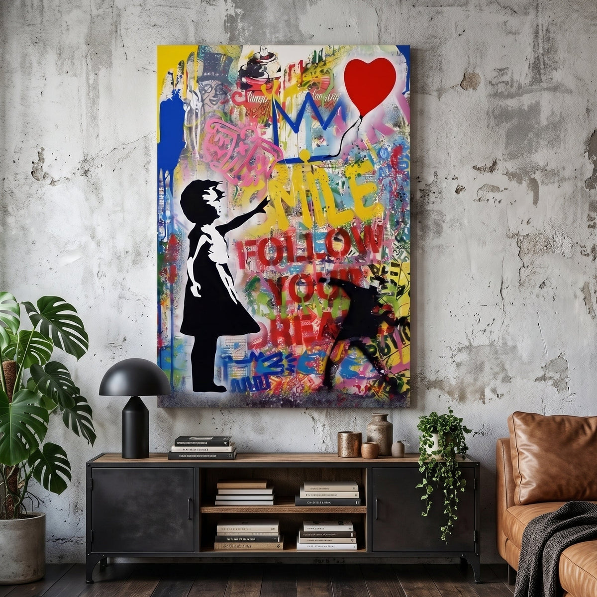 Tableau Banksy Fille au Ballon Love You