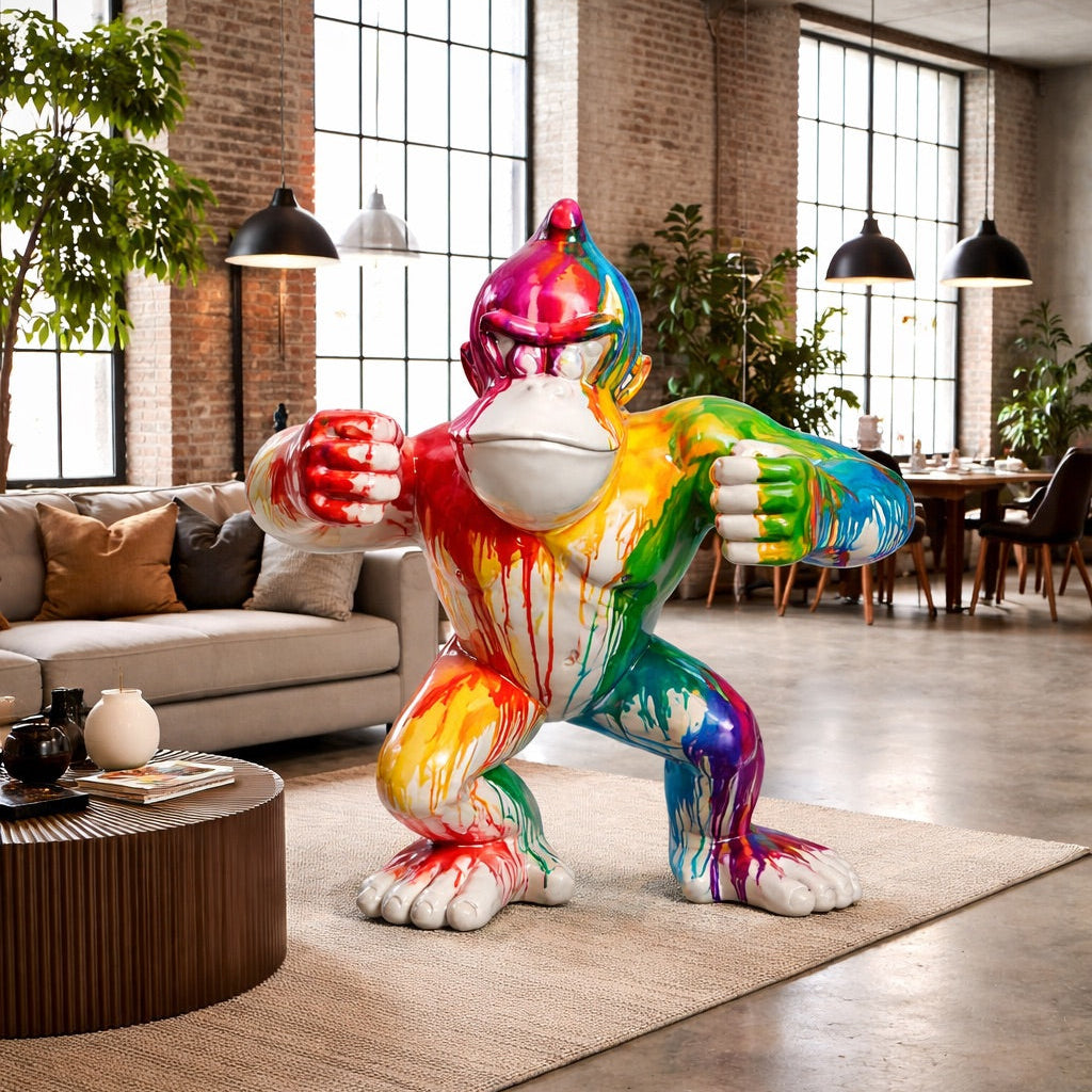 Statue Gorille Résine Multicolore Street Art – Sculpture Moderne 24 Cm Pour Bureau Ou Salon