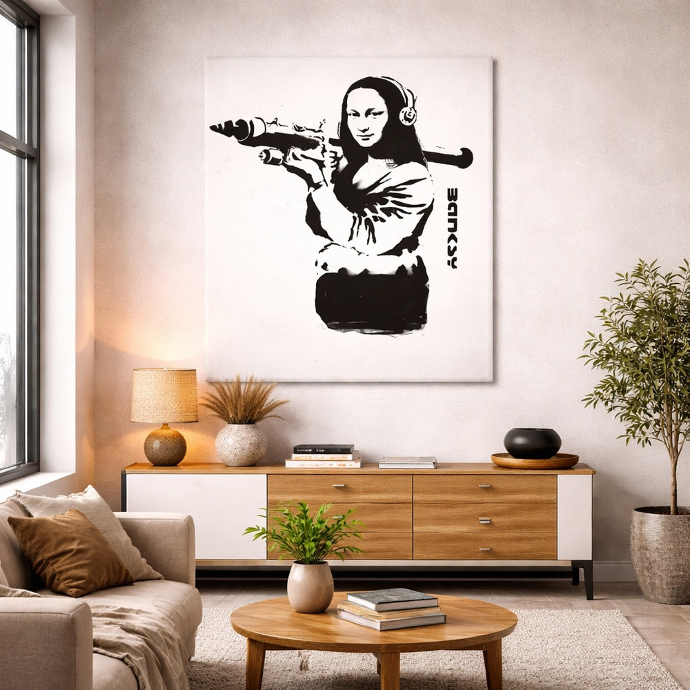 Tableau Banksy Joconde au lance-roquettes sur toile