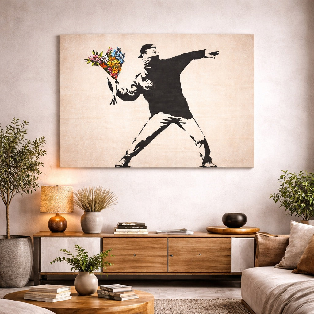 Tableau Banksy Lanceur de Fleurs