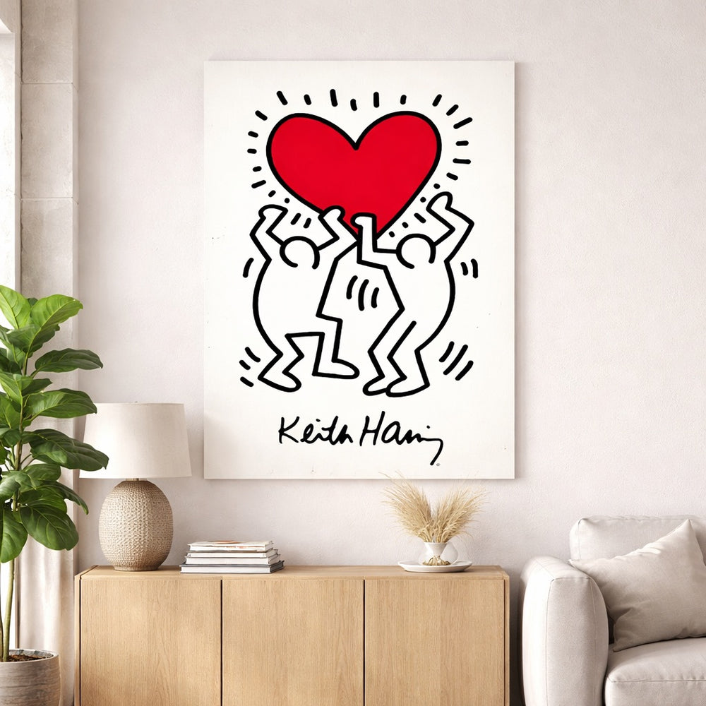 Tableau cœur inspiré de Keith Haring, cadeau art urbain coloré