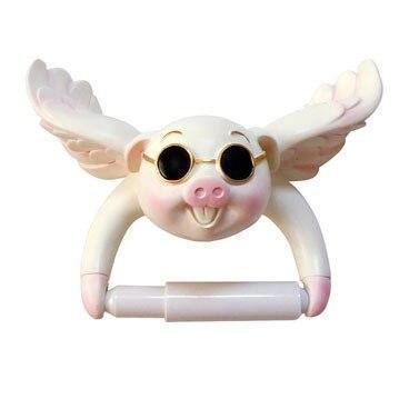 Porte Papier Toilette Cochon Volant Blanc