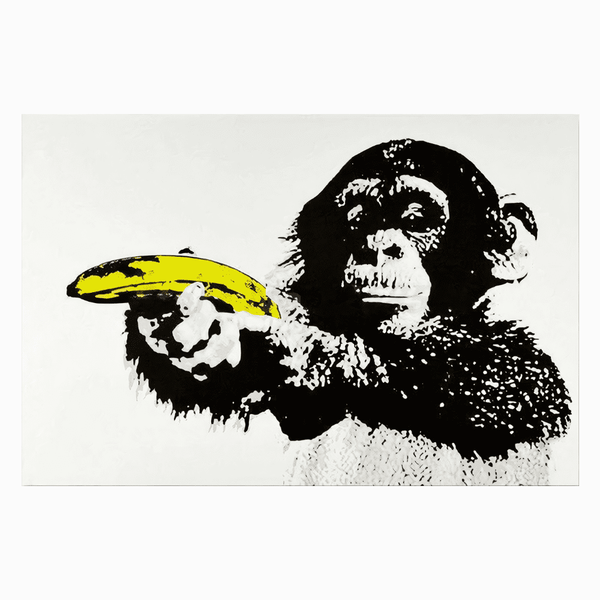 Impression Sur Toile Banksy - Singe Pensant Avec Casque, Décoration Murale Street Art