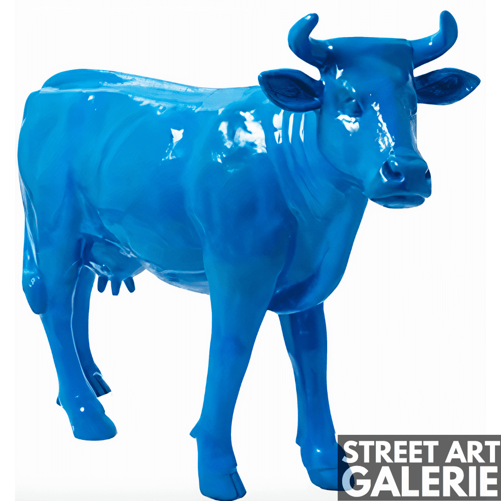 Vache Résine Jardin Bleu