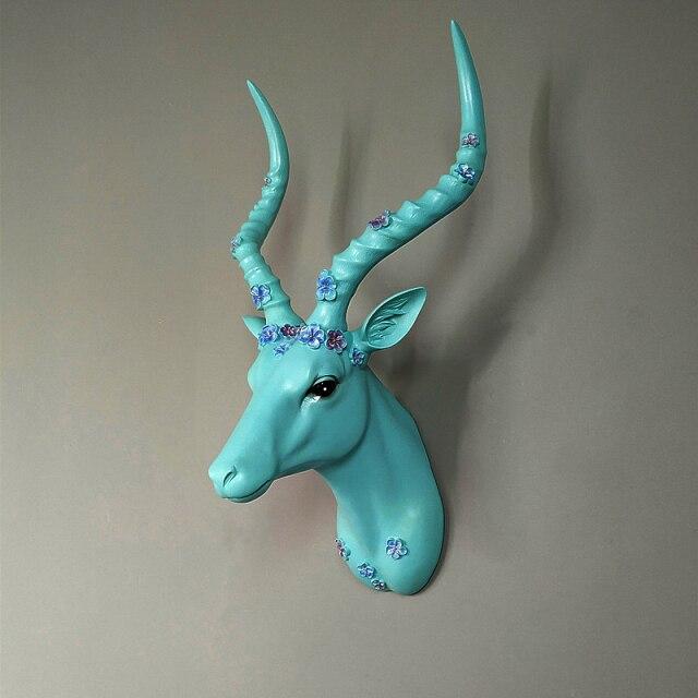 Tête de Cerf en Résine Bleue