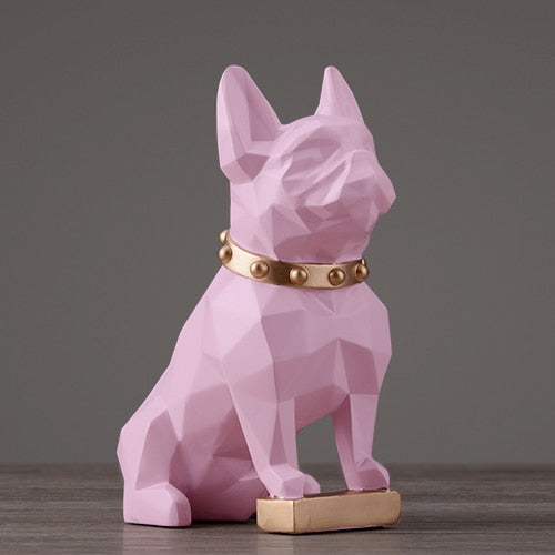 Statue Chien Bouledogue Rose