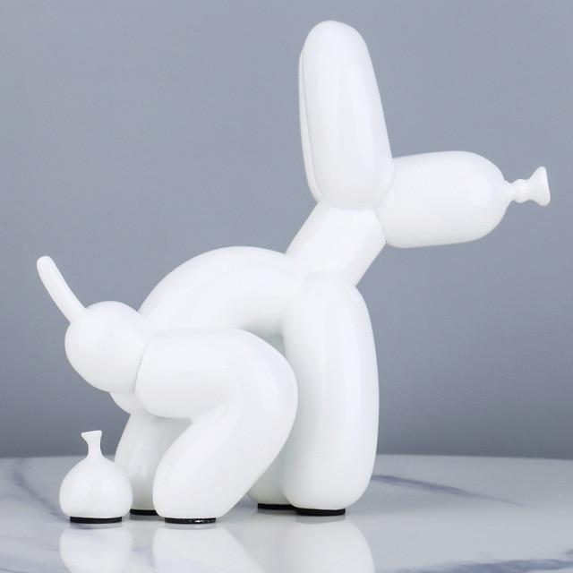 Statue Chien Ballon Caca Blanc