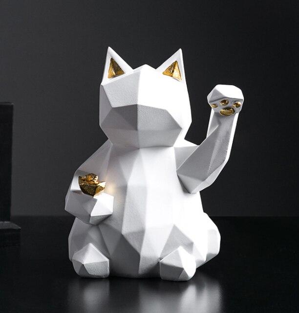 Statue Chat Porte Bonheur Chinois Blanc