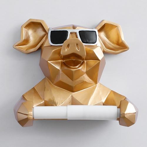 Porte Papier Toilette Cochon Or