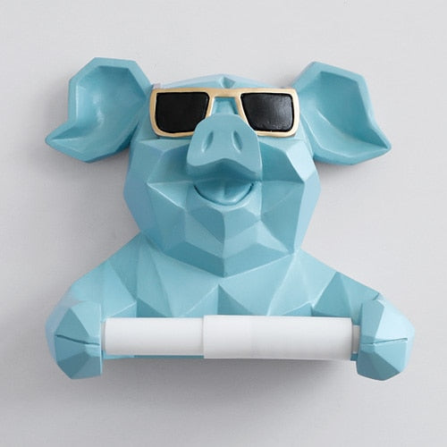 Porte Papier Toilette Cochon Bleu