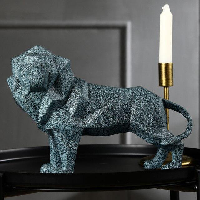 Statue Lion Origami Bleu