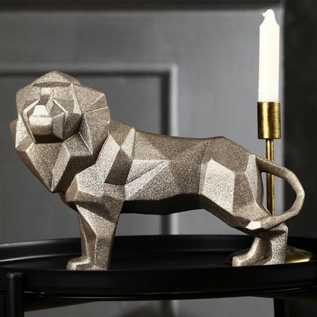 Statue Lion Origami Argent